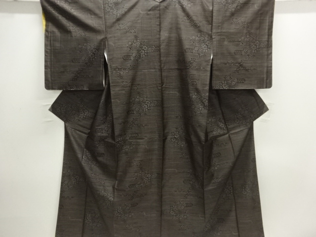 JAPANESE KIMONO / DORO OSHIMA TSUMUGI / WOVEN FLORAL PLANTS